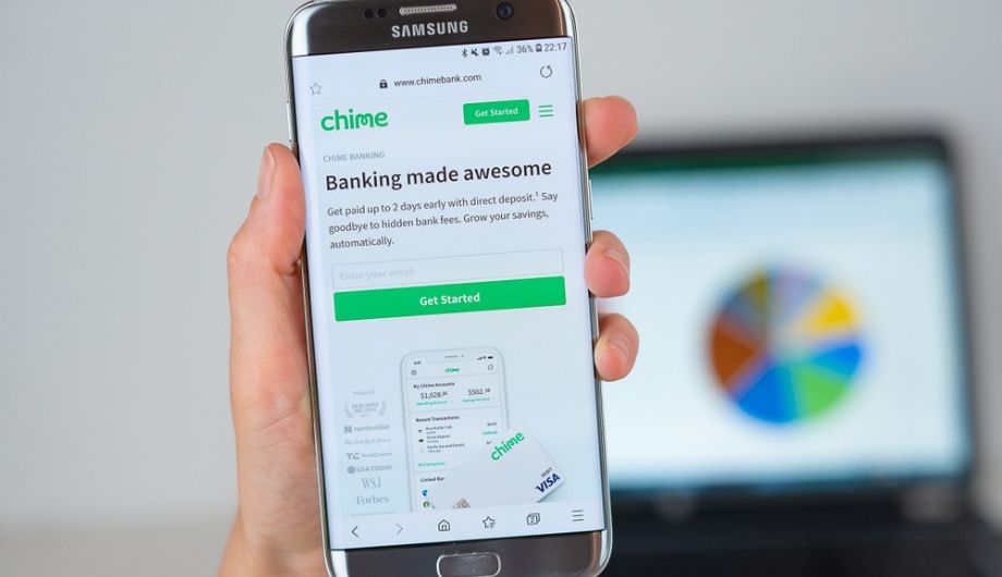 Chime Bank web site on mobile phone screen